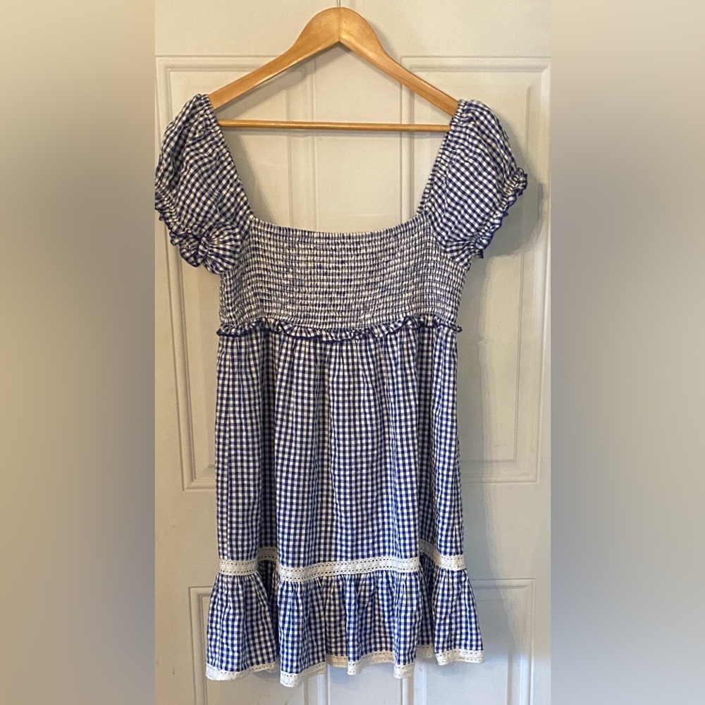 Urban Outfitters Blue Gingham Marseille Smocked Dress - Picture 4 of 12